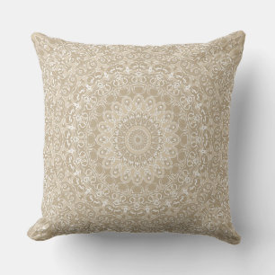 Coussin Motif de mandala d'ornement kaki et blanc