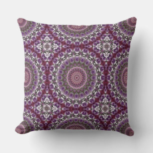 Coussin Motif de mandala en kaléidoscope rose améthyste