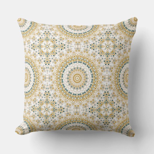 Coussin Motif de mandala géométrique doré et vert (Recto)