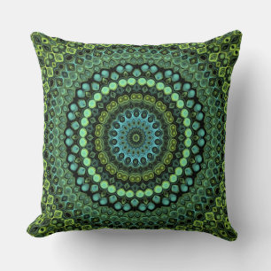Coussin Motif de mandala kaléidoscope vert et sarcelle