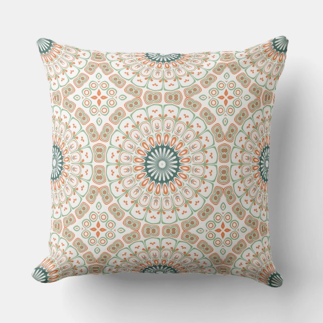 Coussin Motif de mandala moderne orange et vert (Recto)
