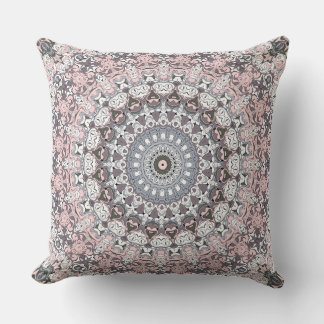 Coussin Motif de mandala rose gris et blanc