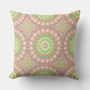 Coussin Motif de mandala vert clair et magenta
