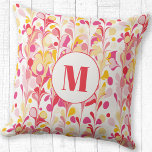 Coussin Motif de marbre rétro Abstrait Monogramme<br><div class="desc">Motif abstrait marbré moderne et amusant en rose,  orange et jaune. Art original de Nic Squirrell. Modifiez le monogramme initial pour personnaliser.</div>