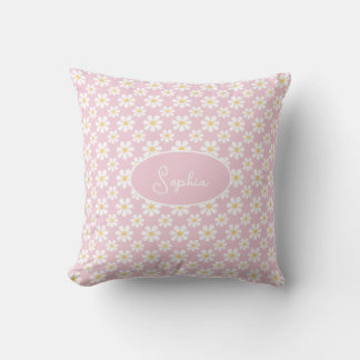 Coussin Motif de marguerite blanche rose Nom personnalisé 