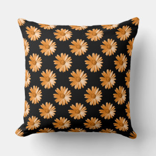 Coussin Motif de marguerite - Orange clair sur noir