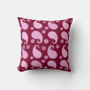Coussin Motif de marguerite, rose glacé et bordeaux