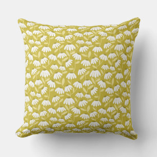 Coussin Motif de marguerites florales or foncé et vert oli