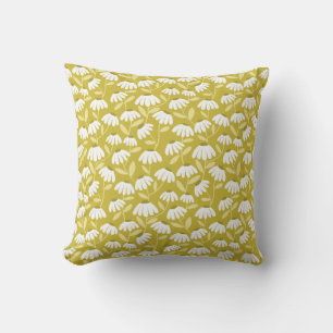 Coussin Motif de marguerites florales or foncé et vert oli