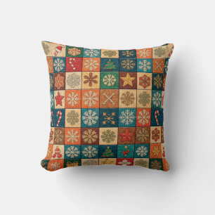 Coussin Motif de mosaïque de Noël festif avec flocons de n