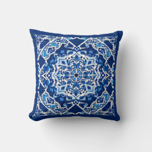 Coussin Motif de mosaïque en Indigo et Cobalt Blue