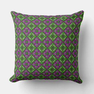 Coussin Motif de mosaïque fleurie rétro vert et violet