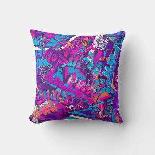 Coussin Motif de mots de graffiti sans couture abstrait. R