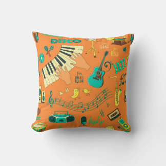 Coussin Motif de musique de dessin à la main coloré