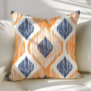 Coussin Motif de Navy Blue and Orange Ogee Ikat