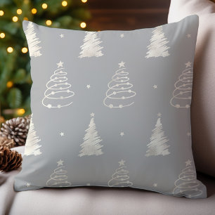 Coussin Motif de Noël Arbre de Noël Fantaisie Gris Platine