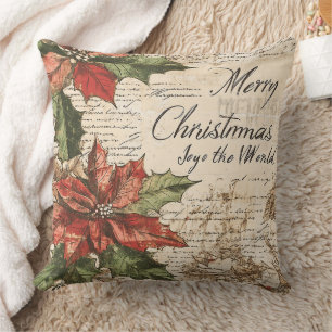 Coussin Motif de Noël au houx élégant vintage