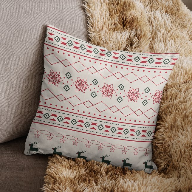 Coussin Motif de Noël beige Reindeer Snowflakes (Créateur téléchargé)