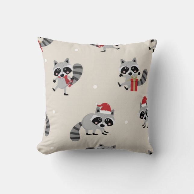 Coussin Motif de Noël de Raton Laveur Mignon (Recto)