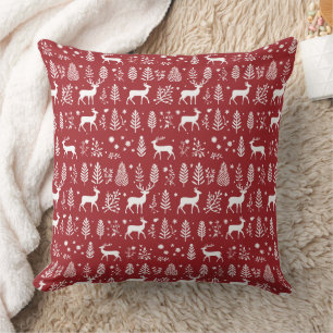 Coussin Motif de Noël des rennes rouges et blancs
