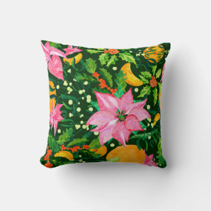 Coussin Motif de Noël en aquarelle transparent avec poinse