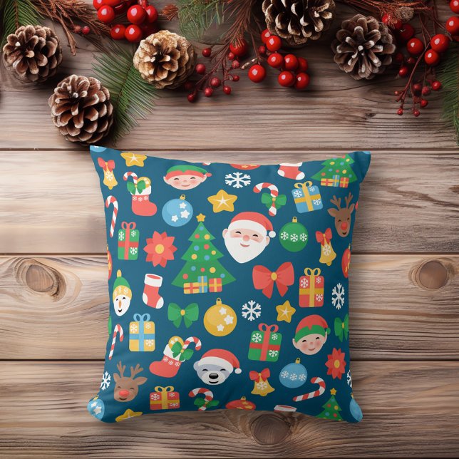 Coussin Motif de Noël joyeux sur bleu (Créateur téléchargé)