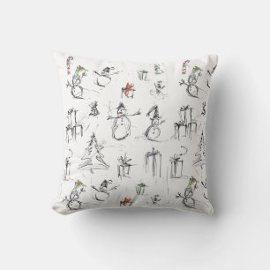 Coussin Motif de Noël mignon avec Snowman, Tree et Gif