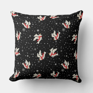 Coussin Motif de Noël neige et oiseau