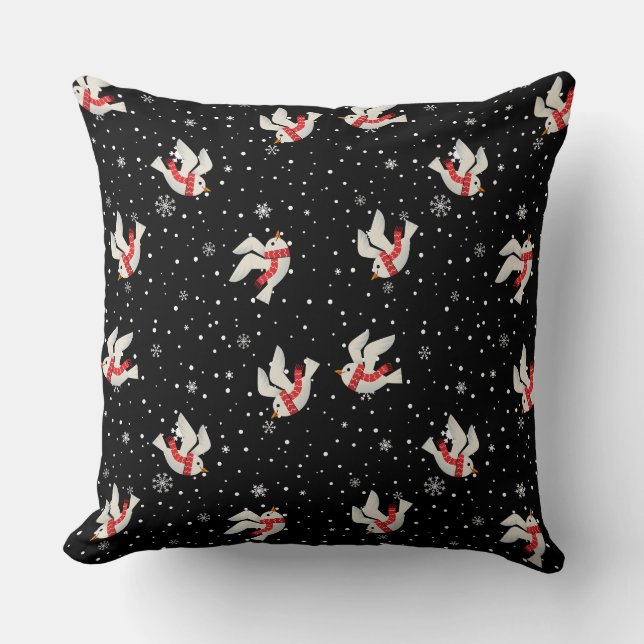 Coussin Motif de Noël neige et oiseau (Recto)