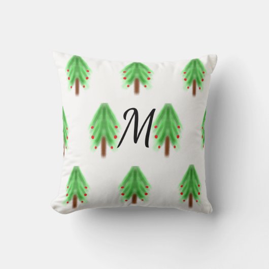 Coussin Motif de Noël simple aquarelle ajouter monogramme (Recto)