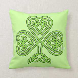Coussin Motif de noeud vert celtique de shamrock irlandais