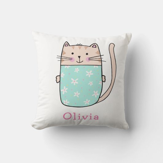 Coussin Motif de nom personnalisé de chat mignon (Recto)