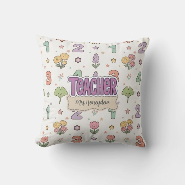 Coussin Motif de nombres de l'école de l'enseignant violet (Recto)