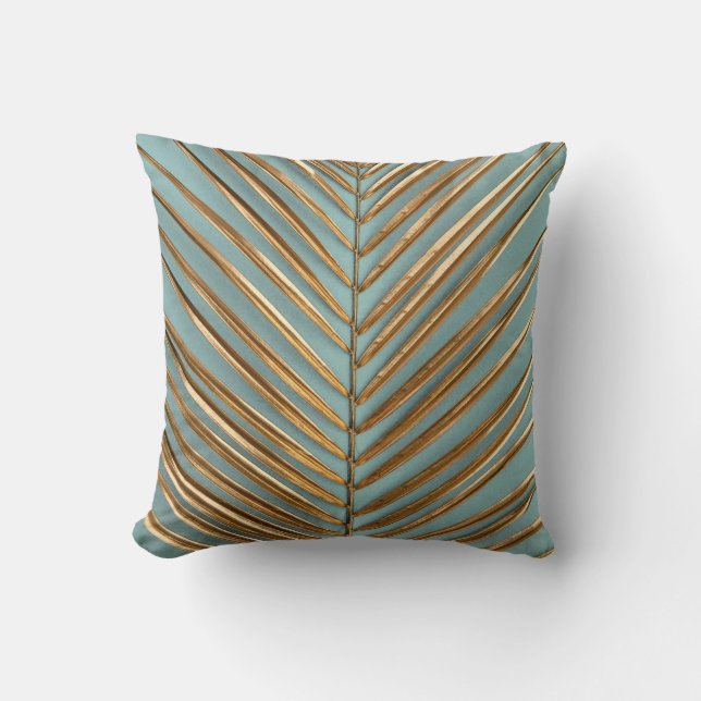 Coussin Motif de palme tropicale peint en or (Recto)