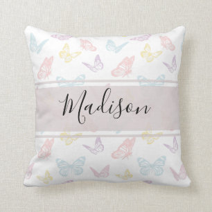Coussin Motif de papillon blanc mignon Pastel Monogramme