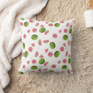 Coussin Motif de pastèque rose et vert d'été