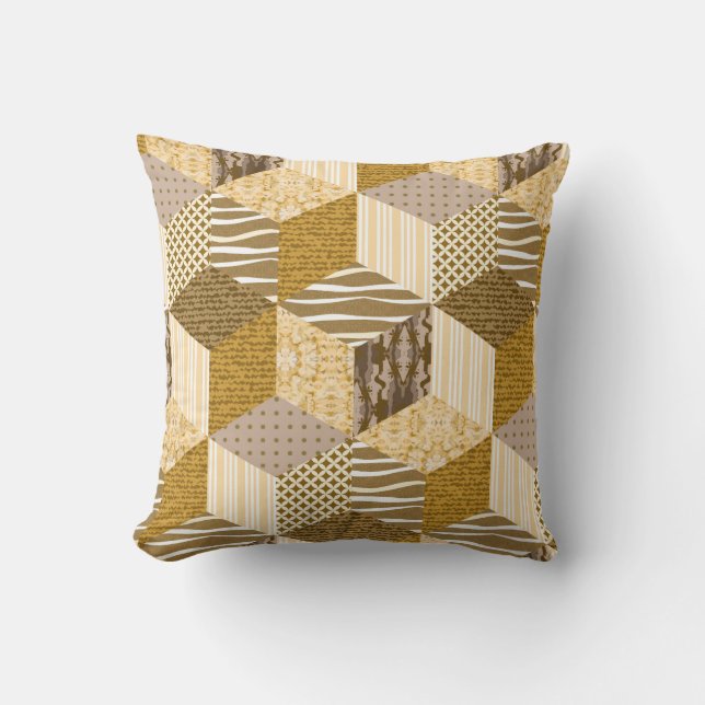 Coussin Motif de patchwork sans couture or. Illustration v (Recto)