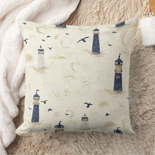 Coussin Motif de phare côtier naval or de marine
