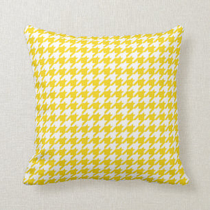 Coussin Motif de pied-de-poule dans jaune citron et blanc