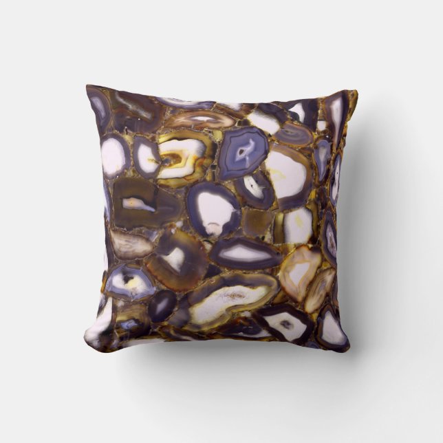 Coussin Motif de pierre d'agate brun violet blanc  (Recto)