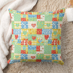 Coussin Motif de pique-nique en patchwork floral pastel