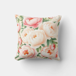 Coussin Motif de pivoine rose pastel romantique