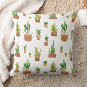 Coussin Motif de plantes en pot à l'aquarelle
