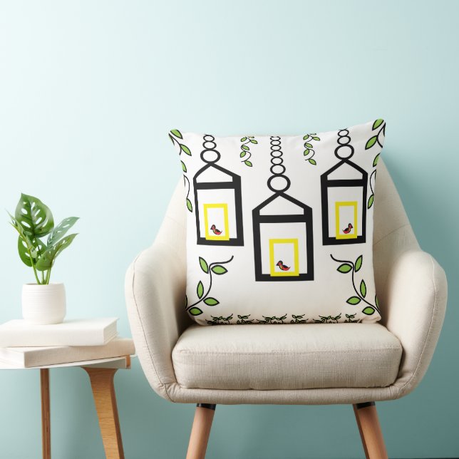 Coussin Motif de plantes vertes oiseaux nature (Chaise)