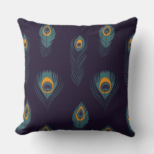 Coussin Motif de plume de paon Chic Tendance Élégant