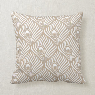 Coussin Motif de plume de paon dans Tan et le blanc
