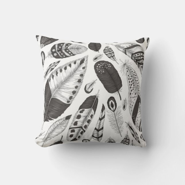Coussin Motif de plumes noir et blanc (Recto)