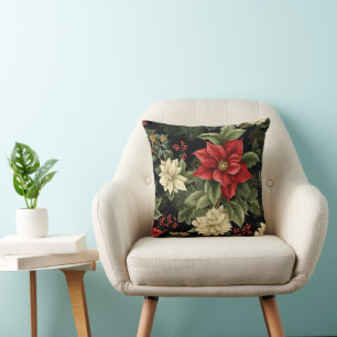 Coussin Motif de poinsettia vintage Noël