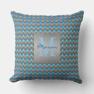 Coussin Motif de points Polka bleu et gris