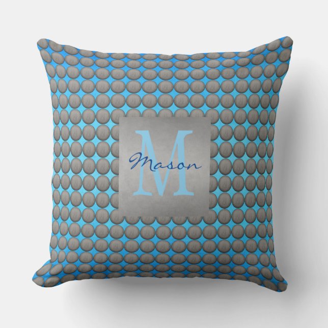 Coussin Motif de points Polka bleu et gris (Recto)
